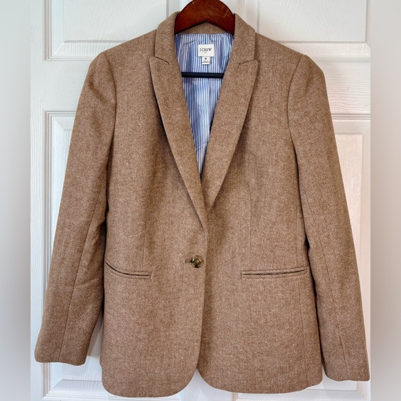 J. CREW Holland Tan Herringbone Wool Tweed Blazer NWOT Size 6 - Picture 7 of 11